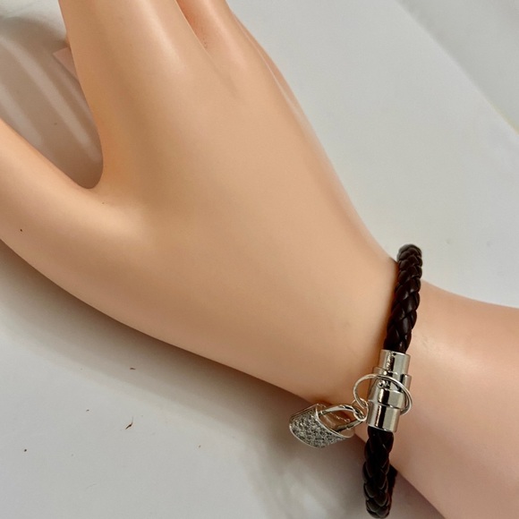 Brown Braided Leather Bracelet with Padlock Charm - Picture 5 of 12